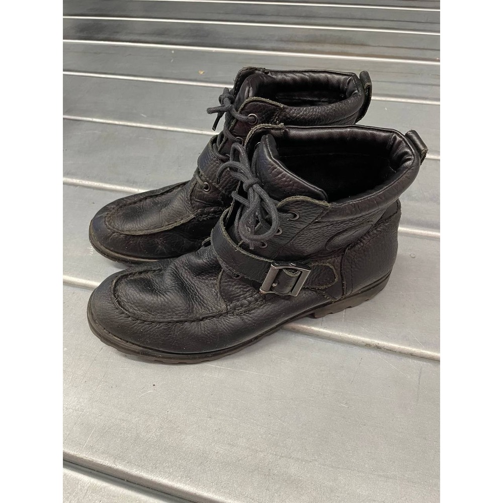 Polo Ralph Lauren Ranger Men's Leather Lace Up Boots Size 9 D Black Buckle